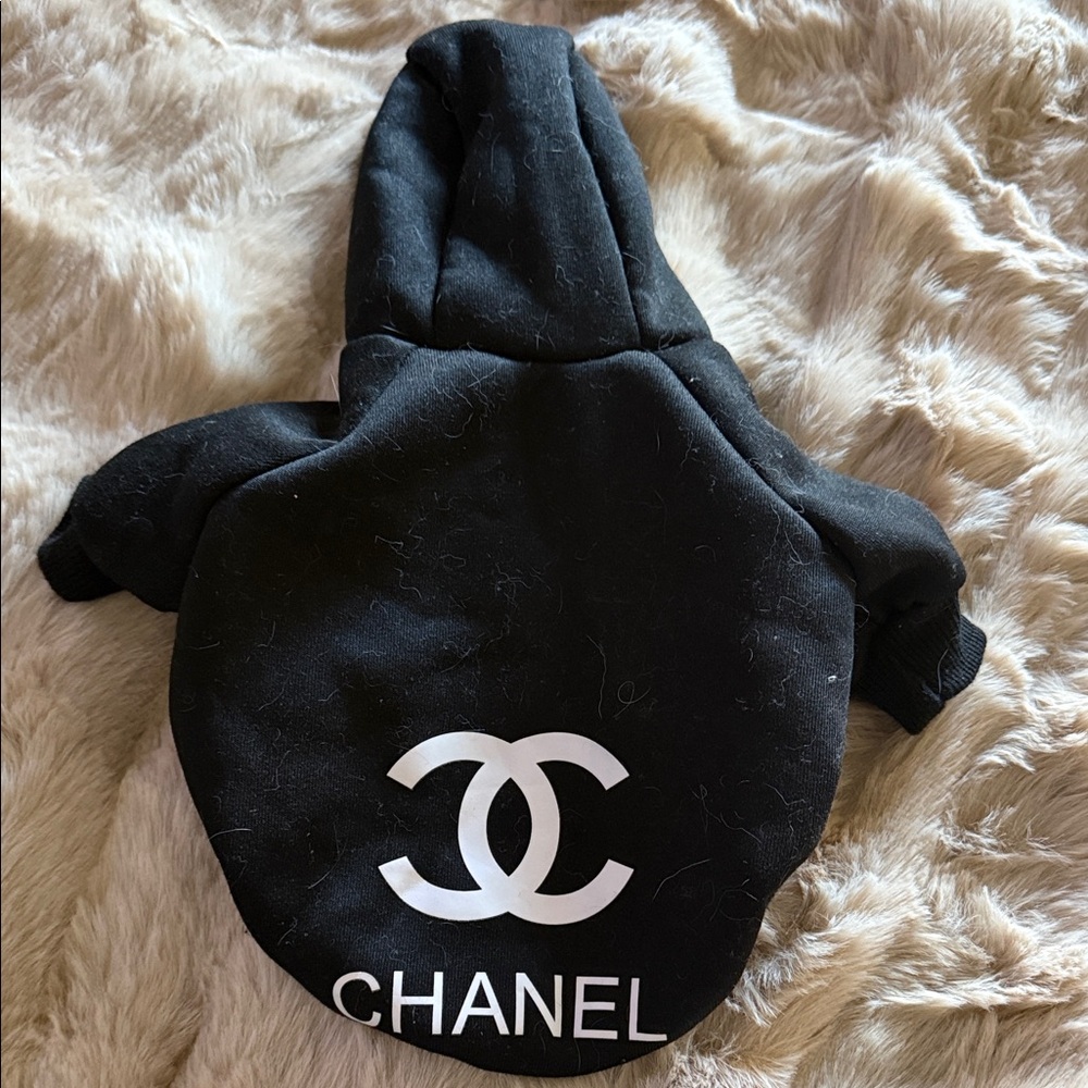 CHANELish Black Pet Hoodie with Logo